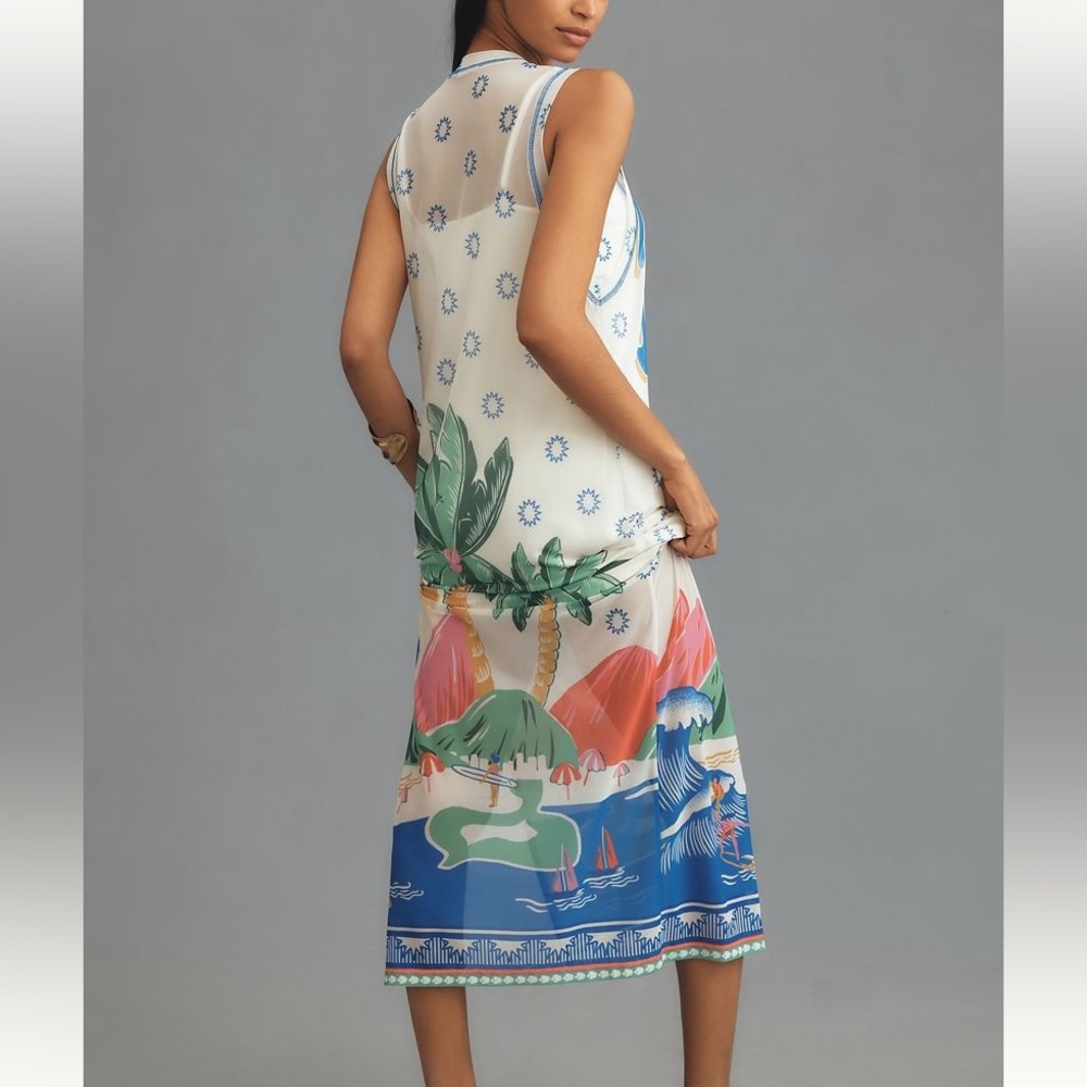 New FARM Rio Anthropologie Graphic Mesh Midi Dress - Picture 2 of 3